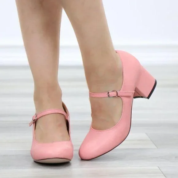 Block Heel Vintage Peach Rockabilly Style Pumps - Picture 8 of 10